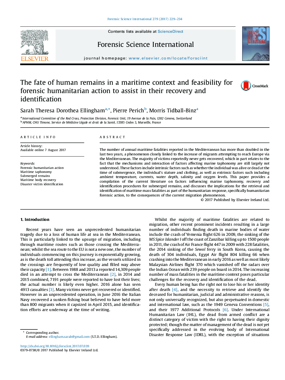 The fate of human remains in a maritime context and feasibility for forensic humanitarian action to assist in their recovery and identification