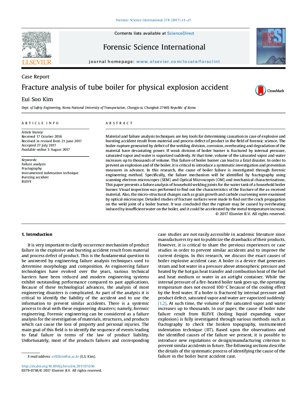 Fracture analysis of tube boiler for physical explosion accident