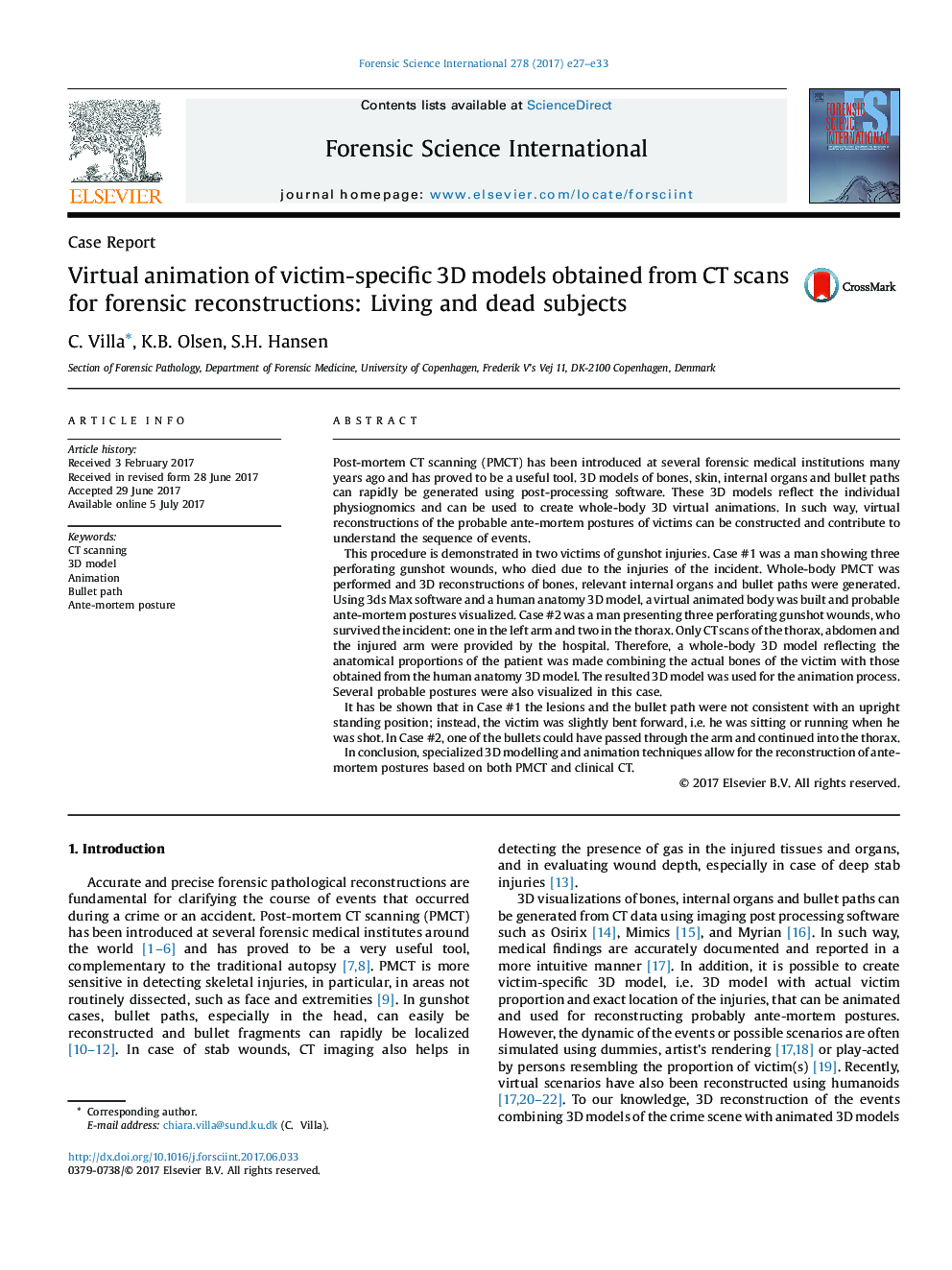 Virtual animation of victim-specific 3D models obtained from CT scans for forensic reconstructions: Living and dead subjects