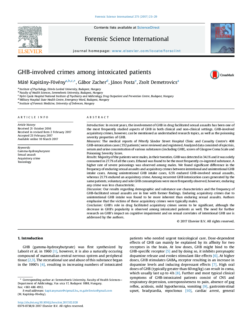 GHB-involved crimes among intoxicated patients