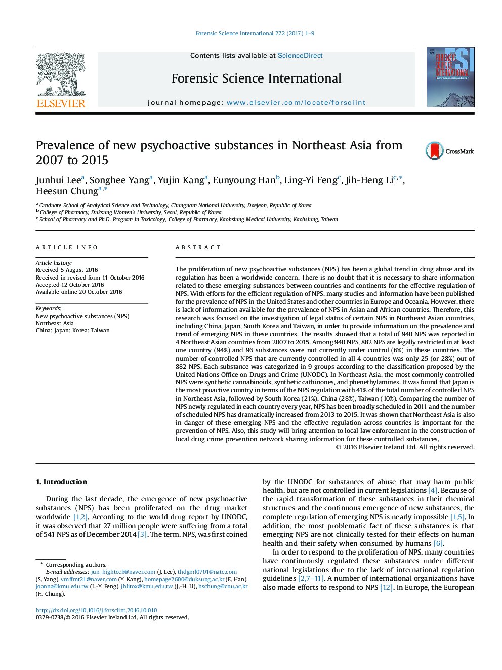 Prevalence of new psychoactive substances in Northeast Asia from 2007 to 2015