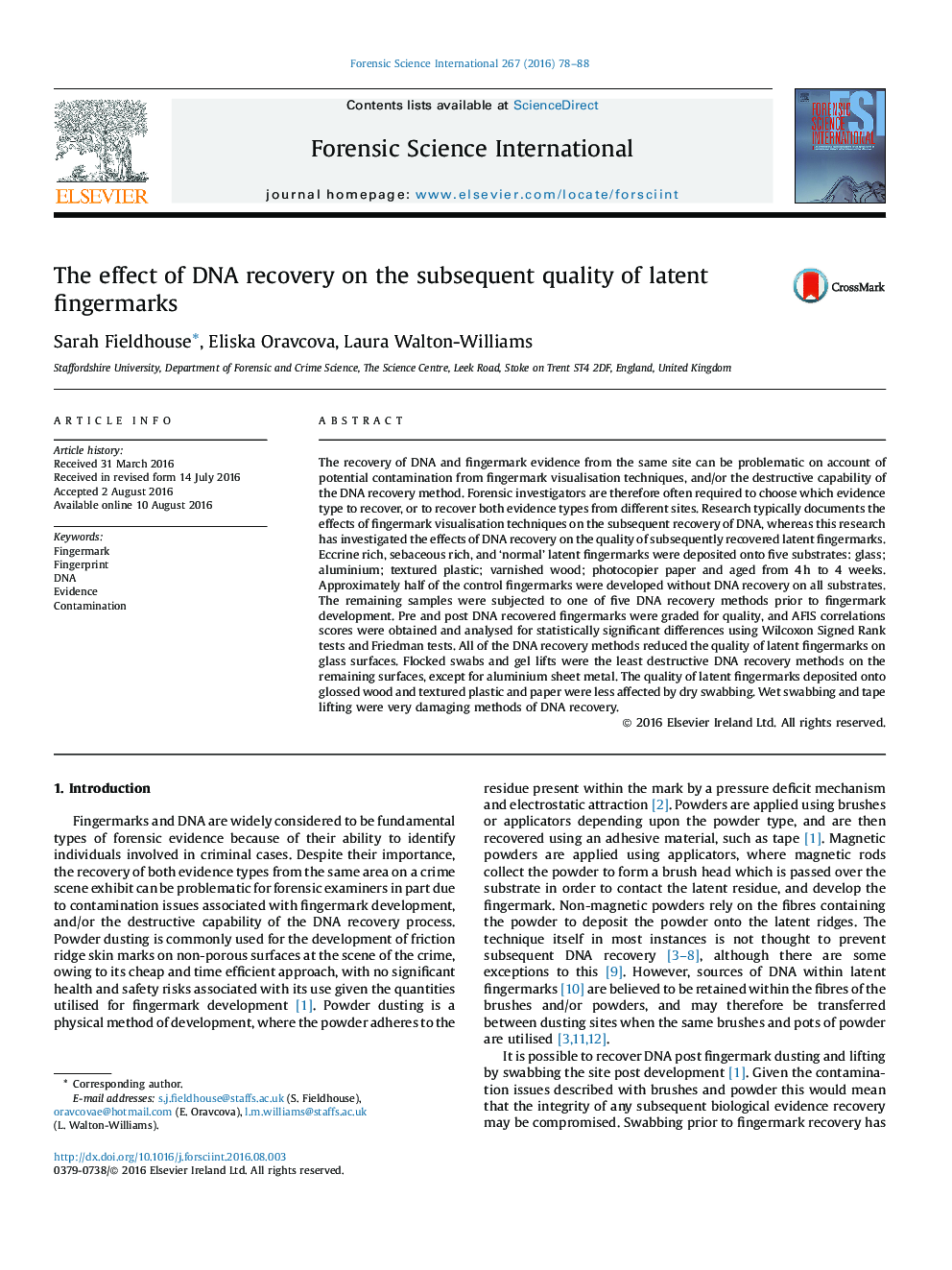 The effect of DNA recovery on the subsequent quality of latent fingermarks