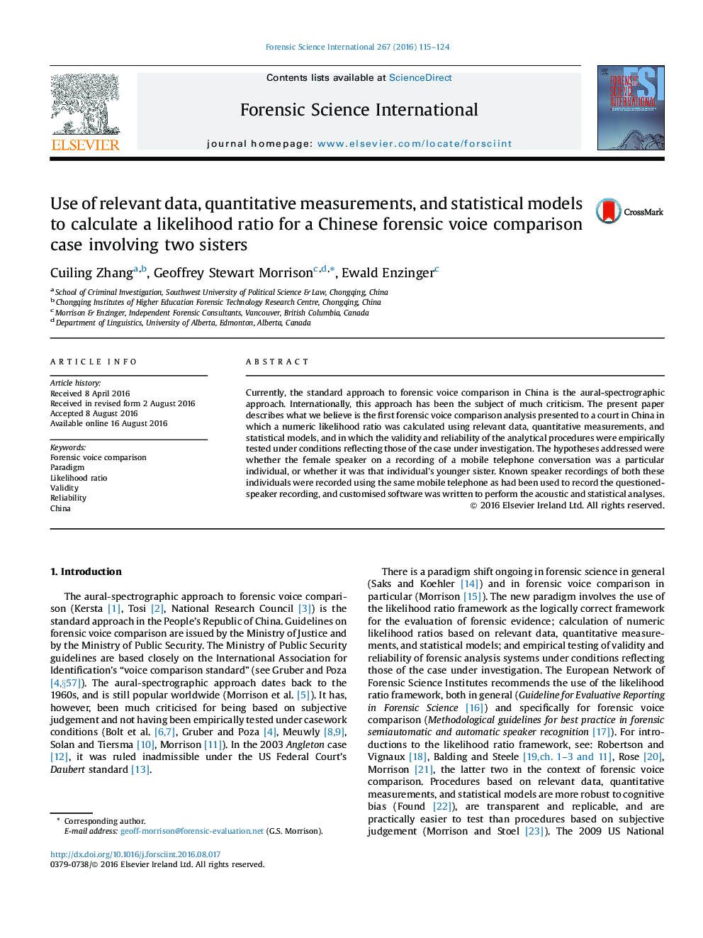 Use of relevant data, quantitative measurements, and statistical models to calculate a likelihood ratio for a Chinese forensic voice comparison case involving two sisters