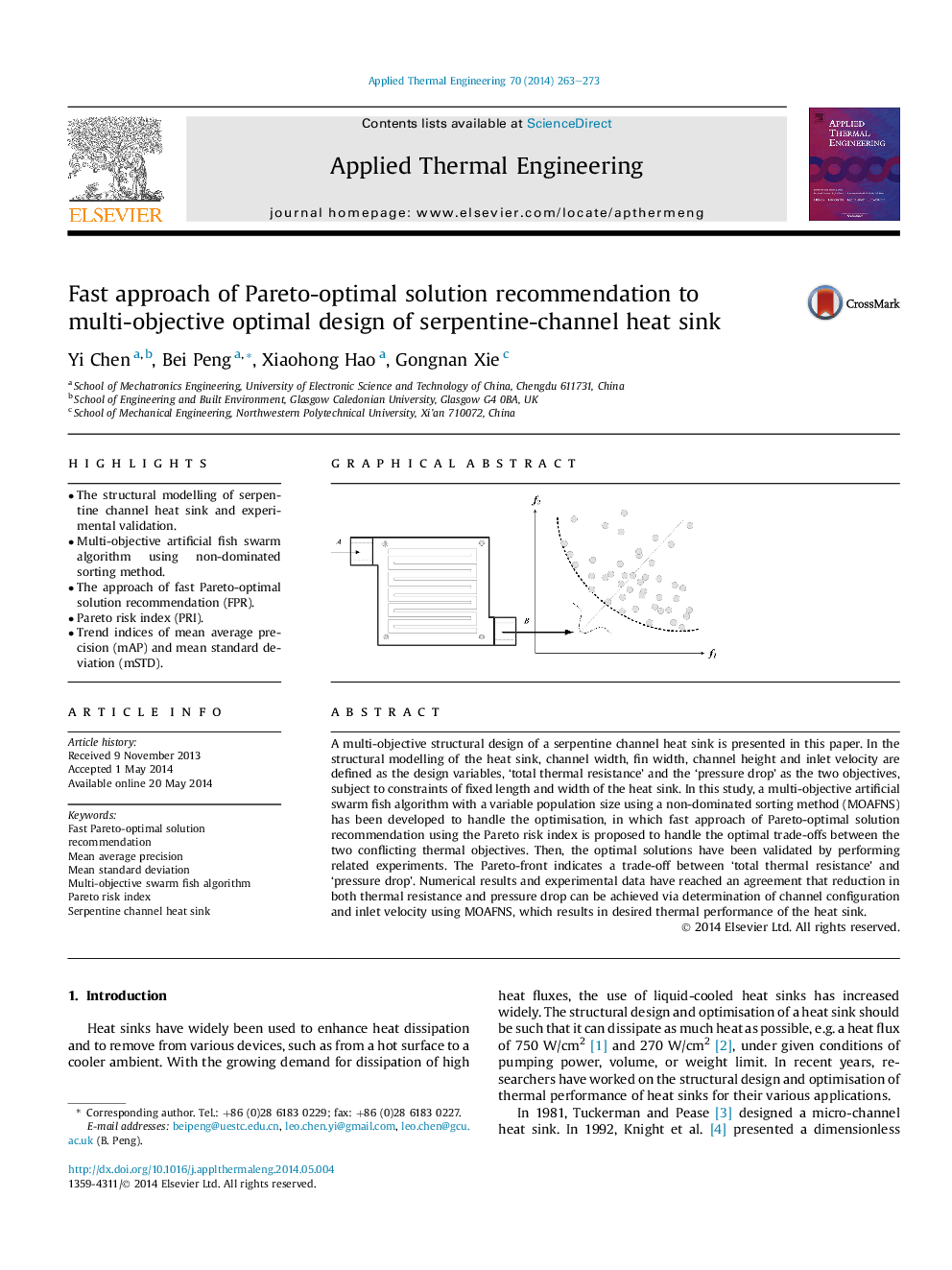 Fast approach of Pareto-optimal solution recommendation to multi-objective optimal design of serpentine-channel heat sink