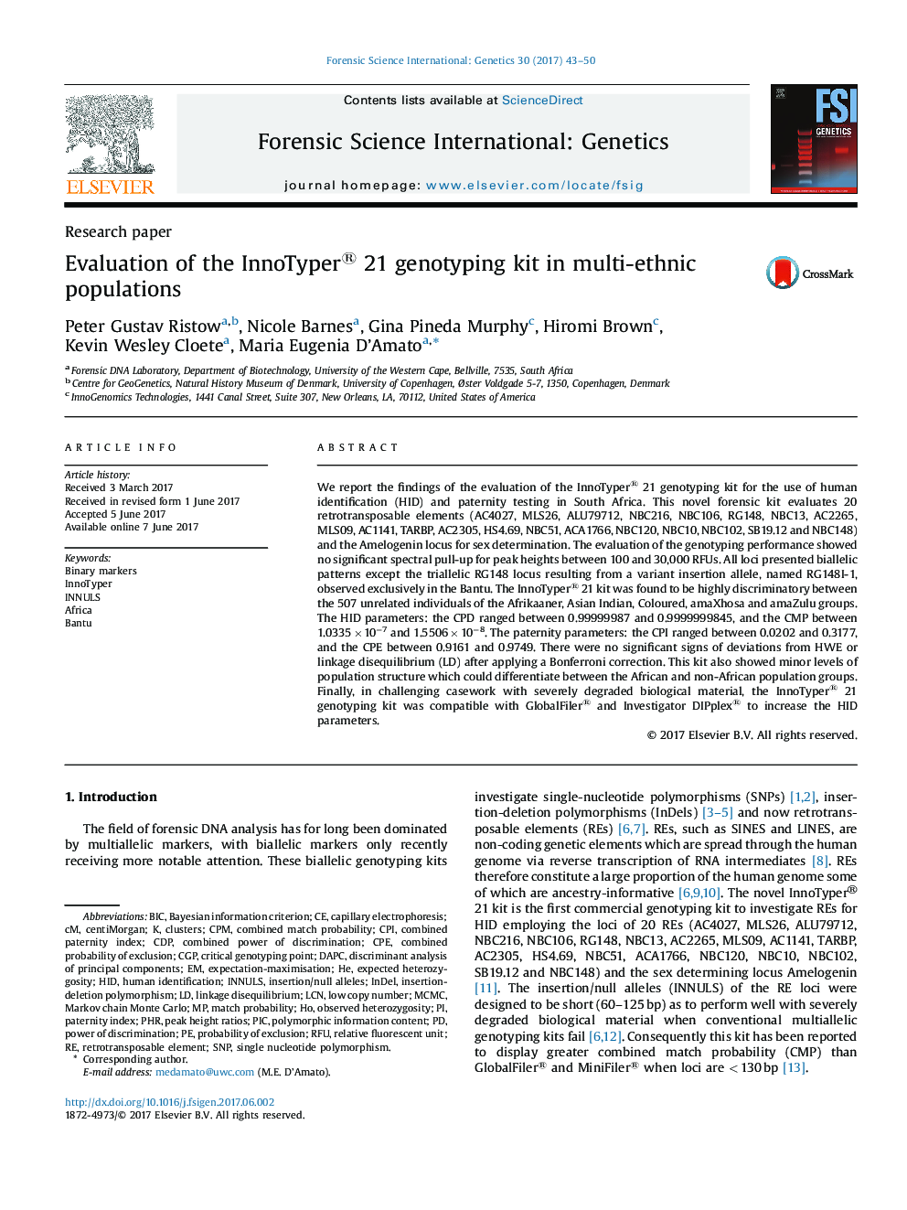 Evaluation of the InnoTyper® 21 genotyping kit in multi-ethnic populations