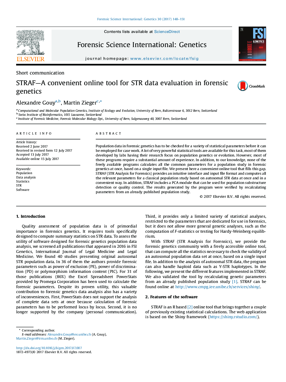 STRAF-A convenient online tool for STR data evaluation in forensic genetics