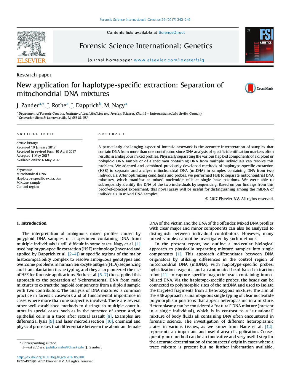 New application for haplotype-specific extraction: Separation of mitochondrial DNA mixtures