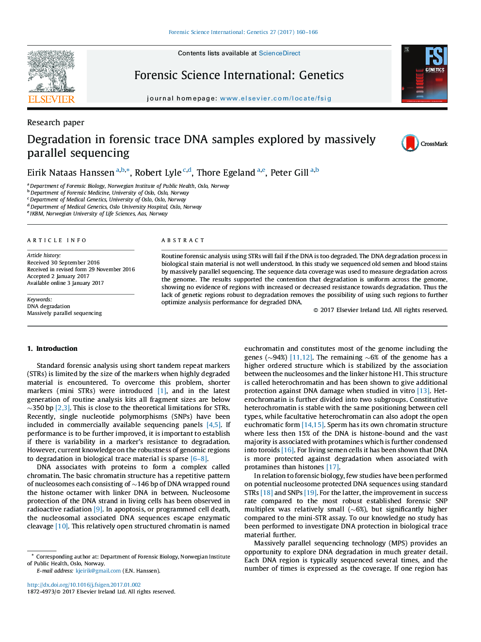 Degradation in forensic trace DNA samples explored by massively parallel sequencing