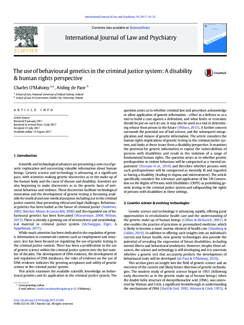 The use of behavioural genetics in the criminal justice system: A disability & human rights perspective