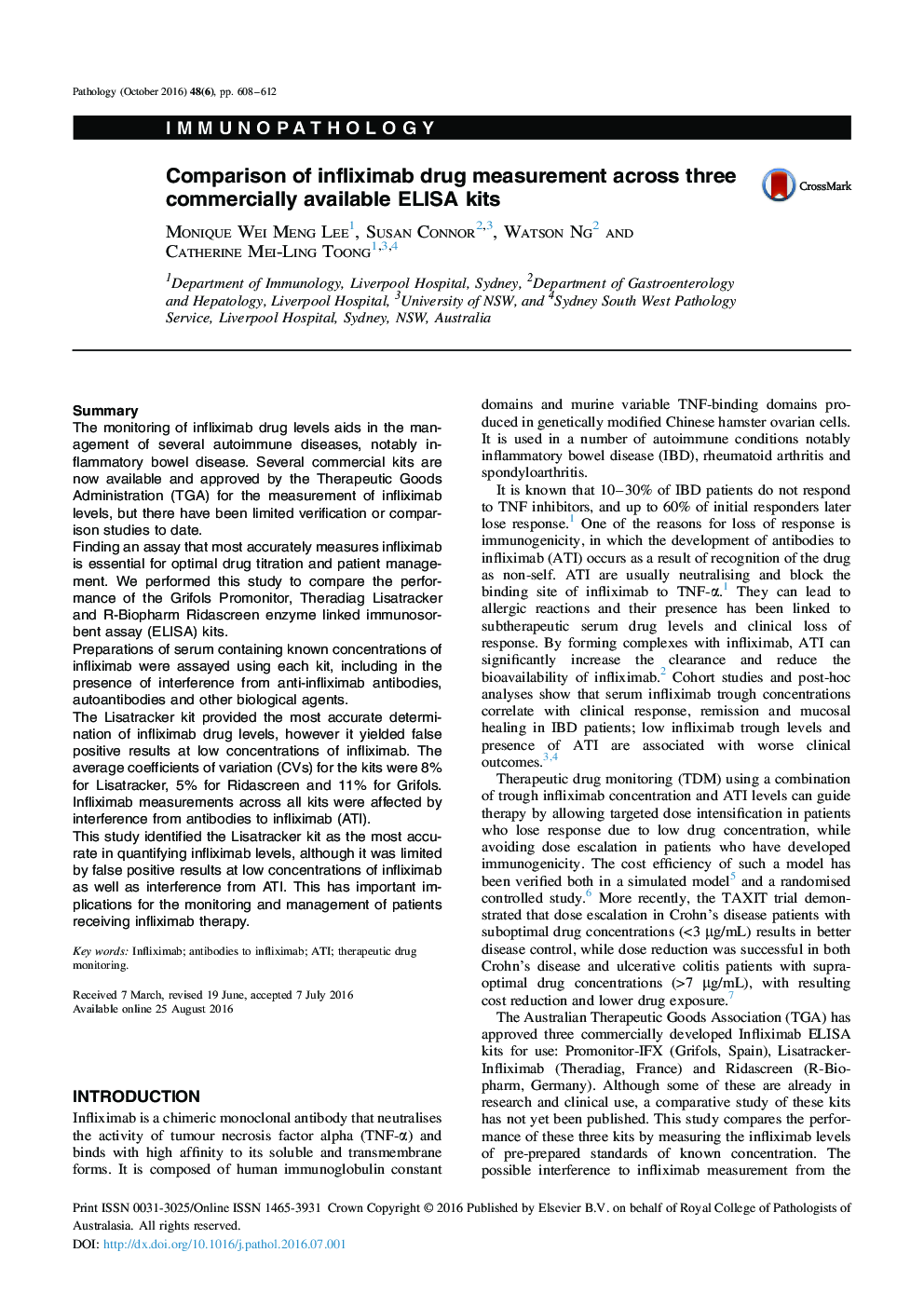 Comparison of infliximab drug measurement across three commercially available ELISA kits