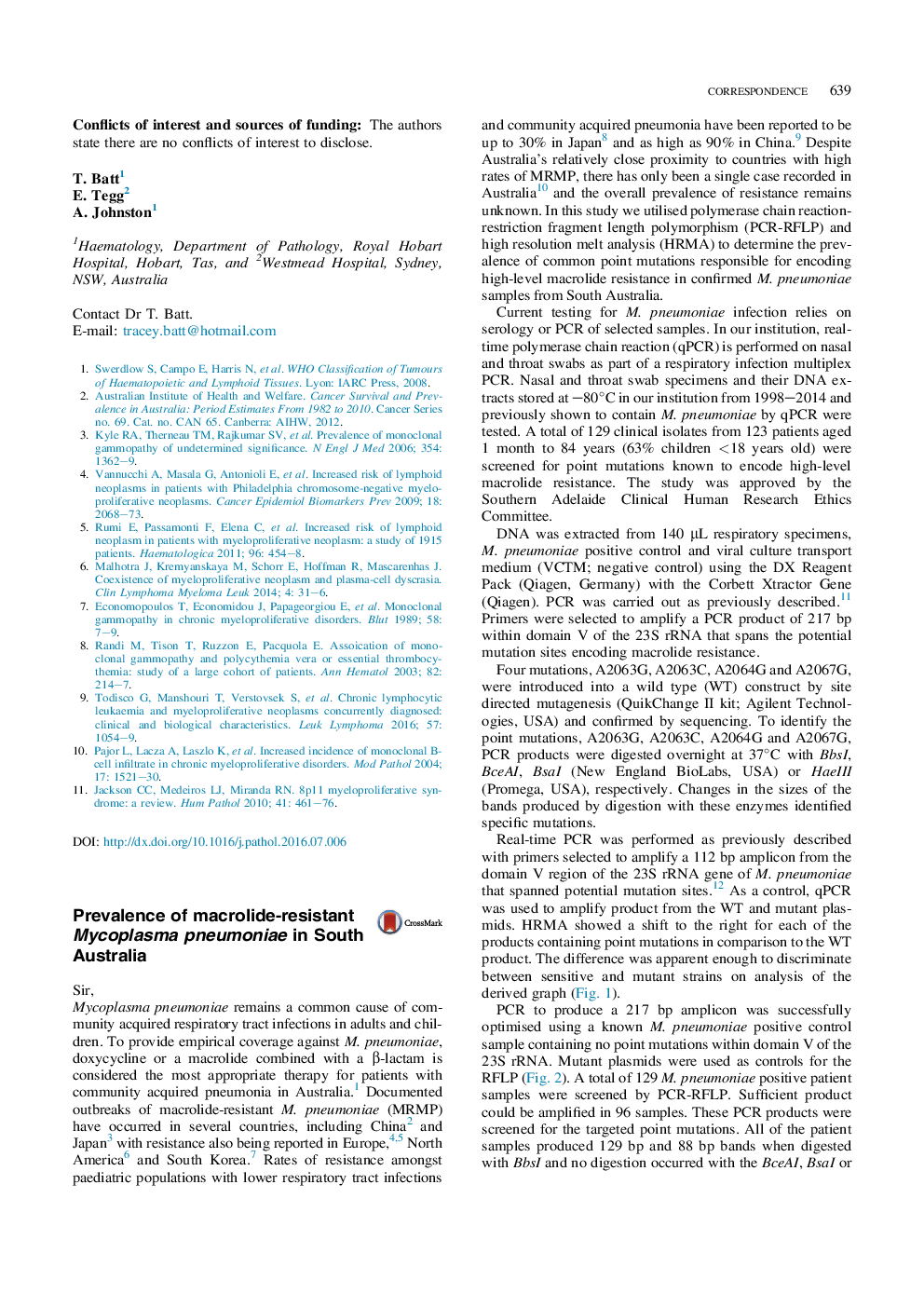 Prevalence of macrolide-resistant Mycoplasma pneumoniae in South Australia