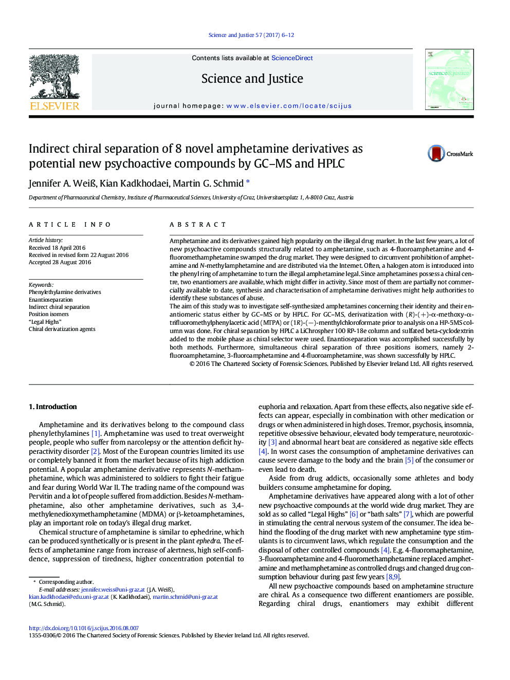 Indirect chiral separation of 8 novel amphetamine derivatives as potential new psychoactive compounds by GC-MS and HPLC