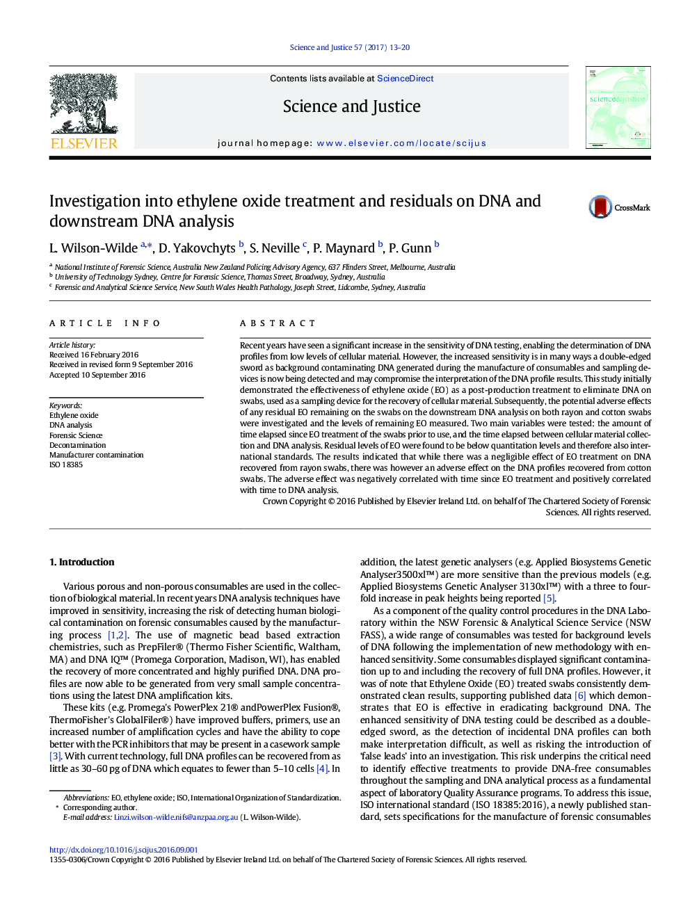 Investigation into ethylene oxide treatment and residuals on DNA and downstream DNA analysis