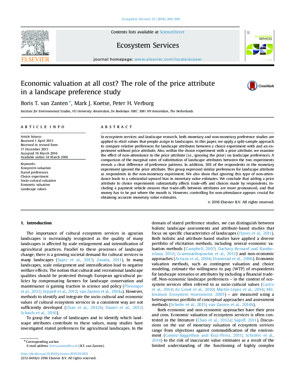 Economic valuation at all cost? The role of the price attribute in a landscape preference study