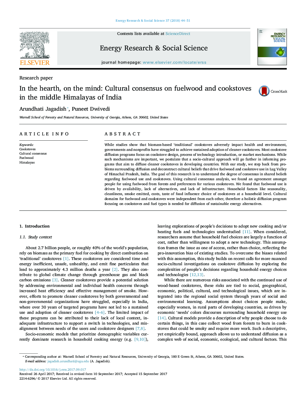 In the hearth, on the mind: Cultural consensus on fuelwood and cookstoves in the middle Himalayas of India