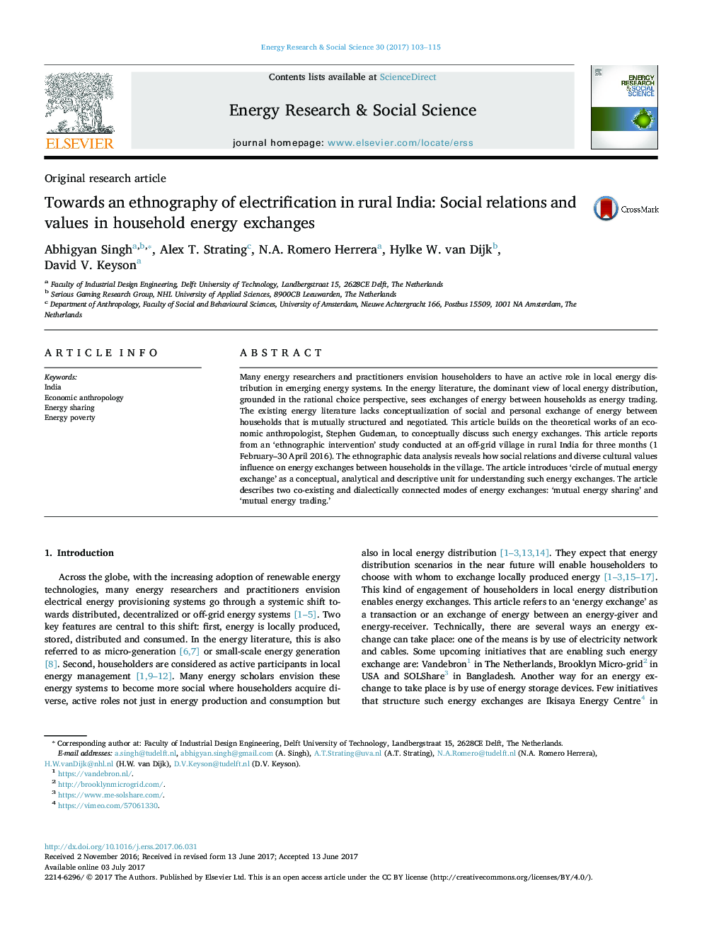 Towards an ethnography of electrification in rural India: Social relations and values in household energy exchanges