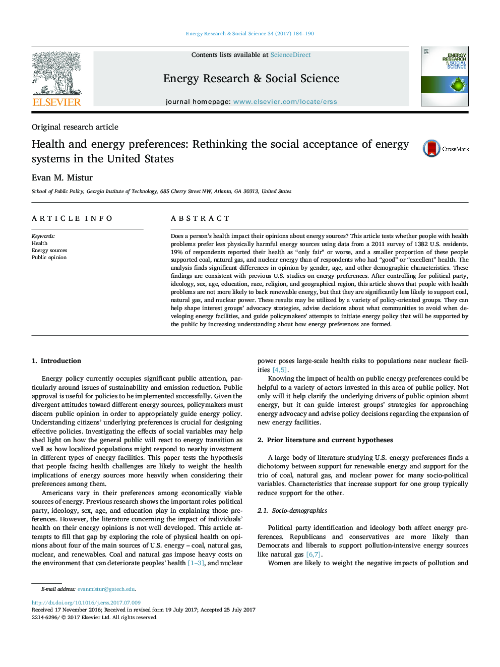 ترجیحات بهداشت و انرژی: در نظر گرفتن پذیرش اجتماعی سیستم های انرژی در ایالات متحده