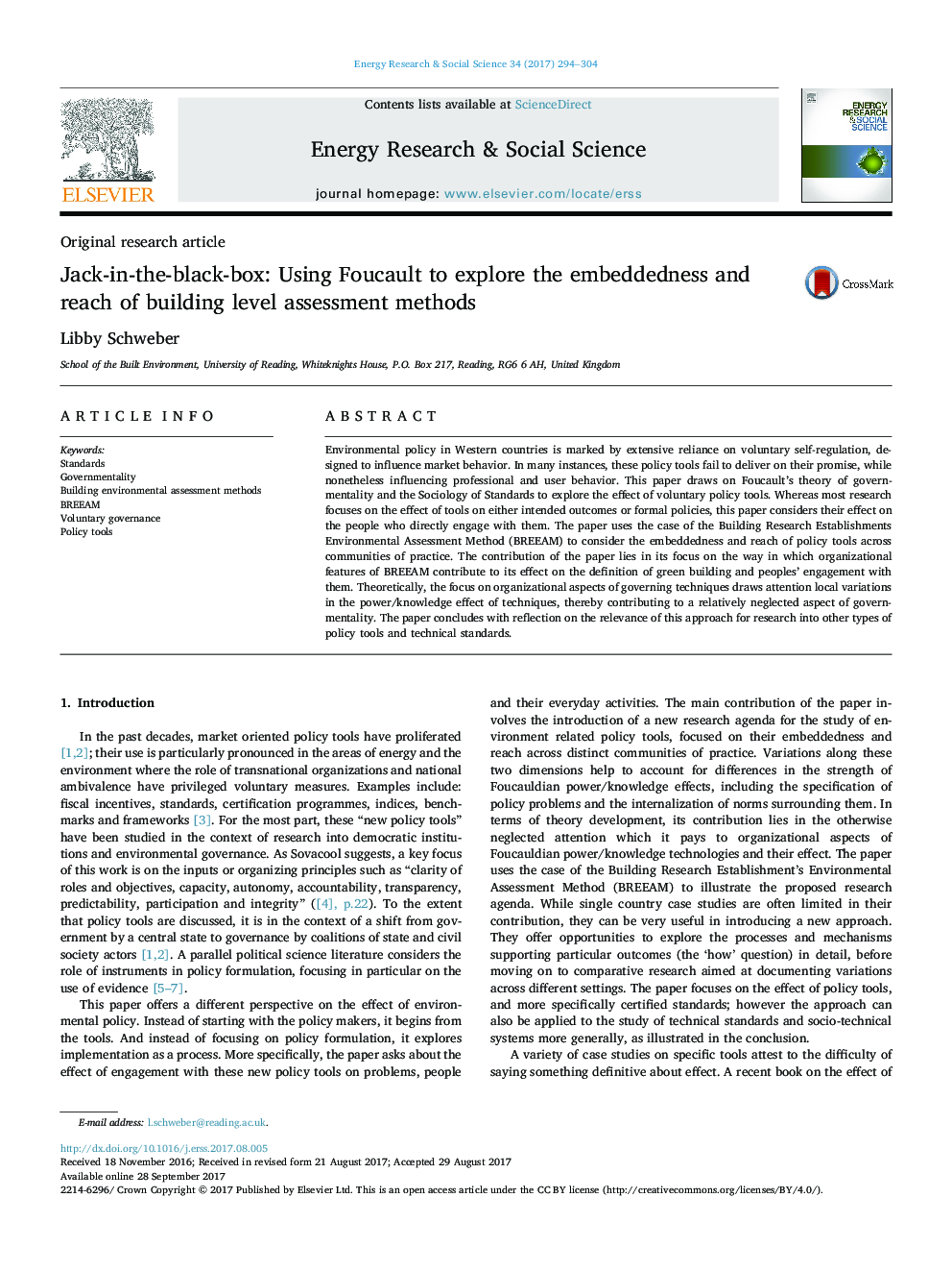 Jack-in-the-black-box: Using Foucault to explore the embeddedness and reach of building level assessment methods