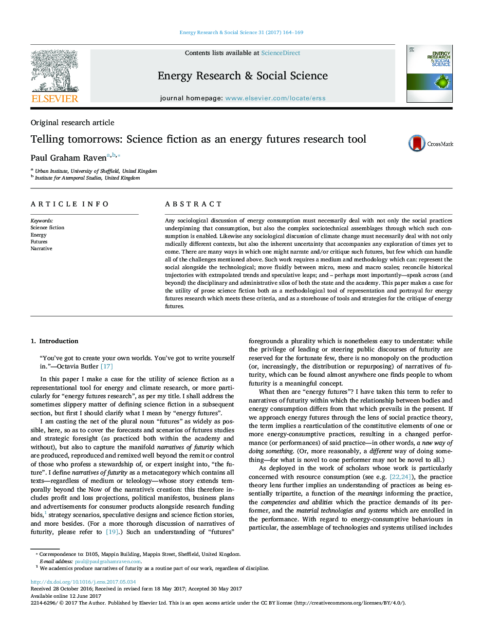 Telling tomorrows: Science fiction as an energy futures research tool