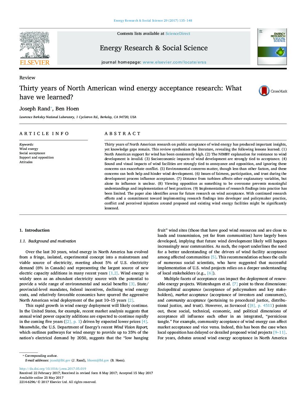 Thirty years of North American wind energy acceptance research: What have we learned?