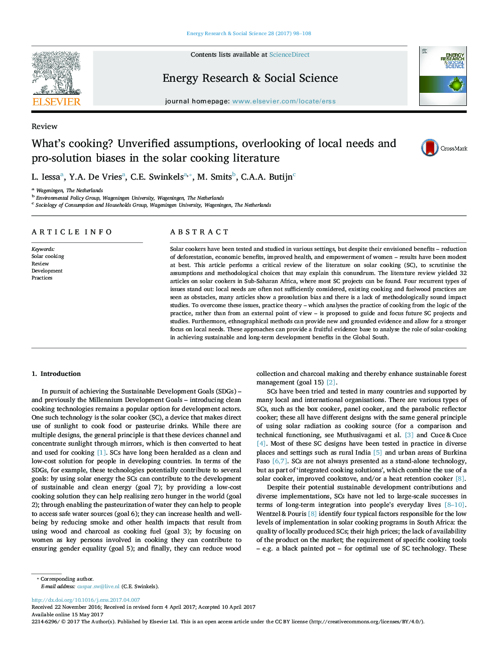 What's cooking? Unverified assumptions, overlooking of local needs and pro-solution biases in the solar cooking literature