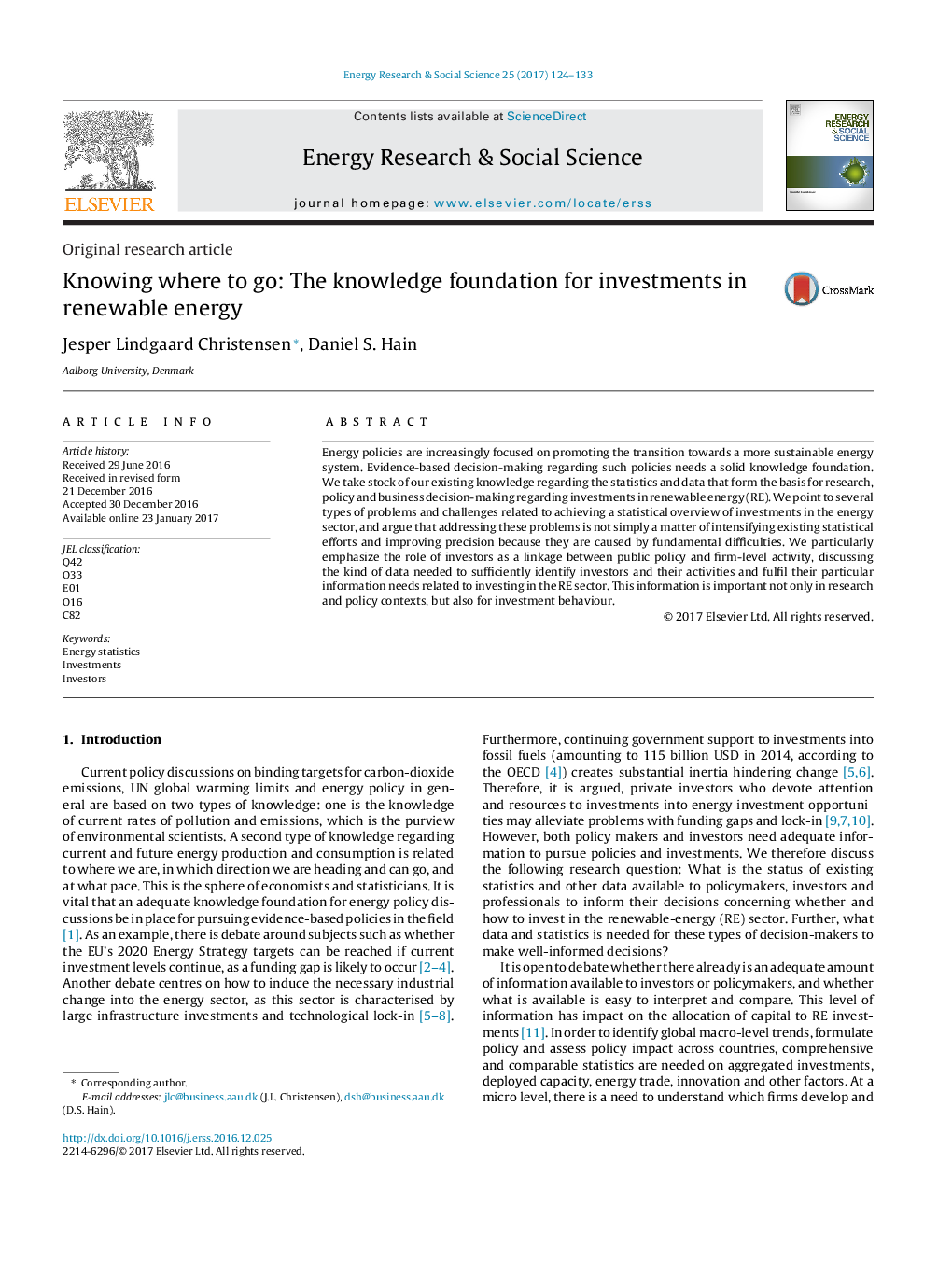 Knowing where to go: The knowledge foundation for investments in renewable energy