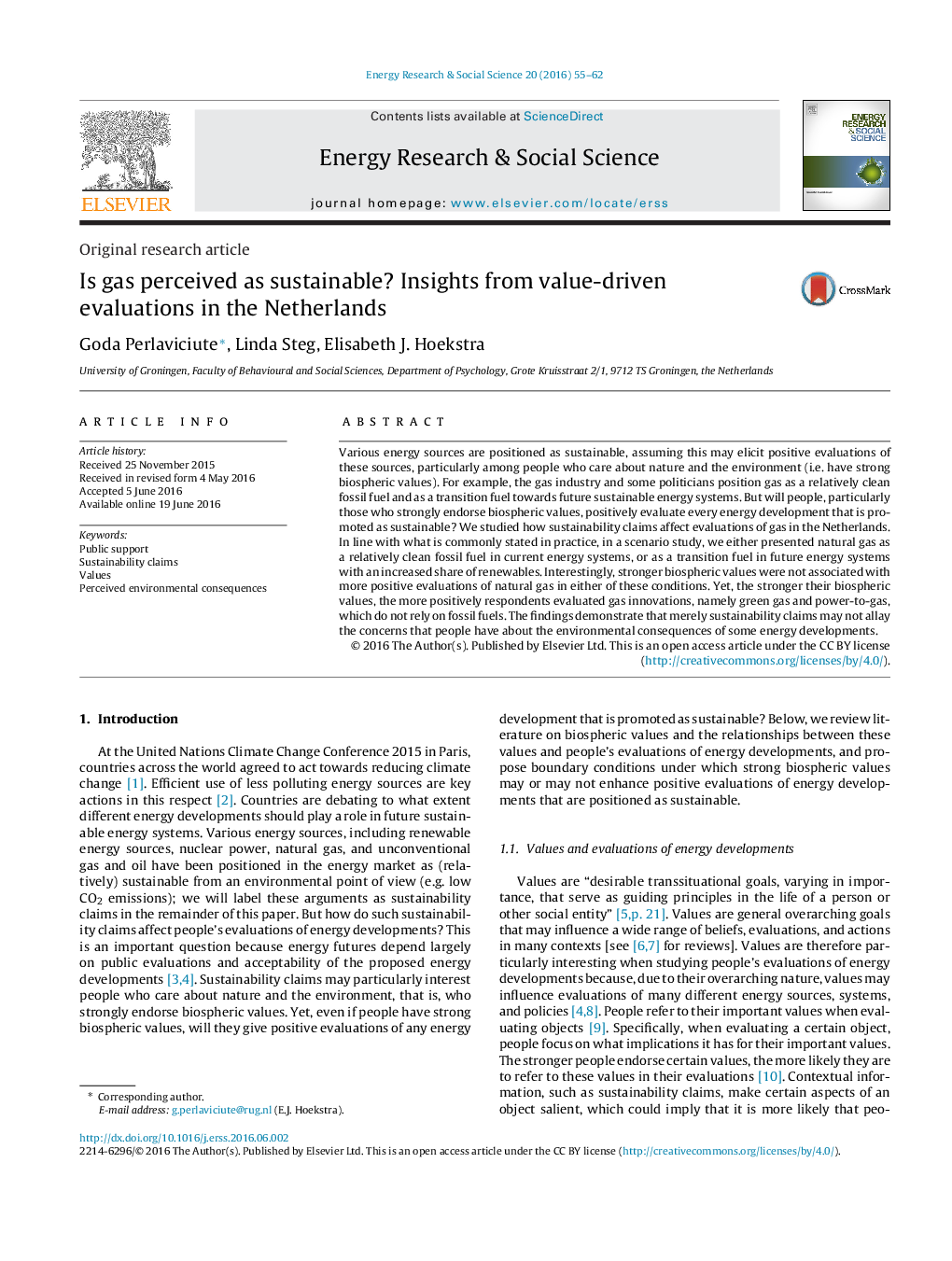 Is gas perceived as sustainable? Insights from value-driven evaluations in the Netherlands