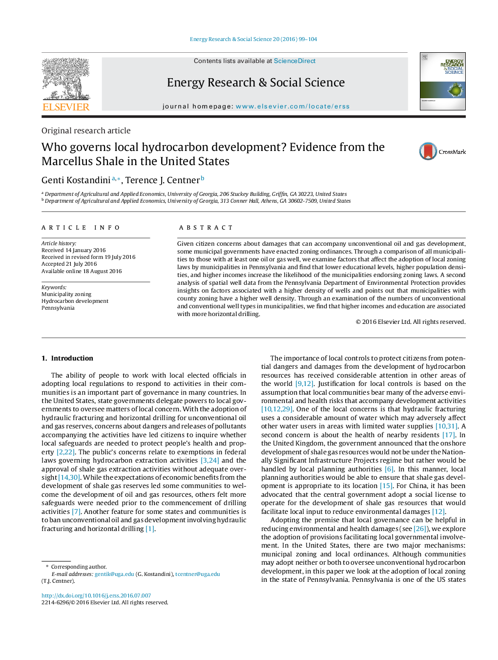 Who governs local hydrocarbon development? Evidence from the Marcellus Shale in the United States