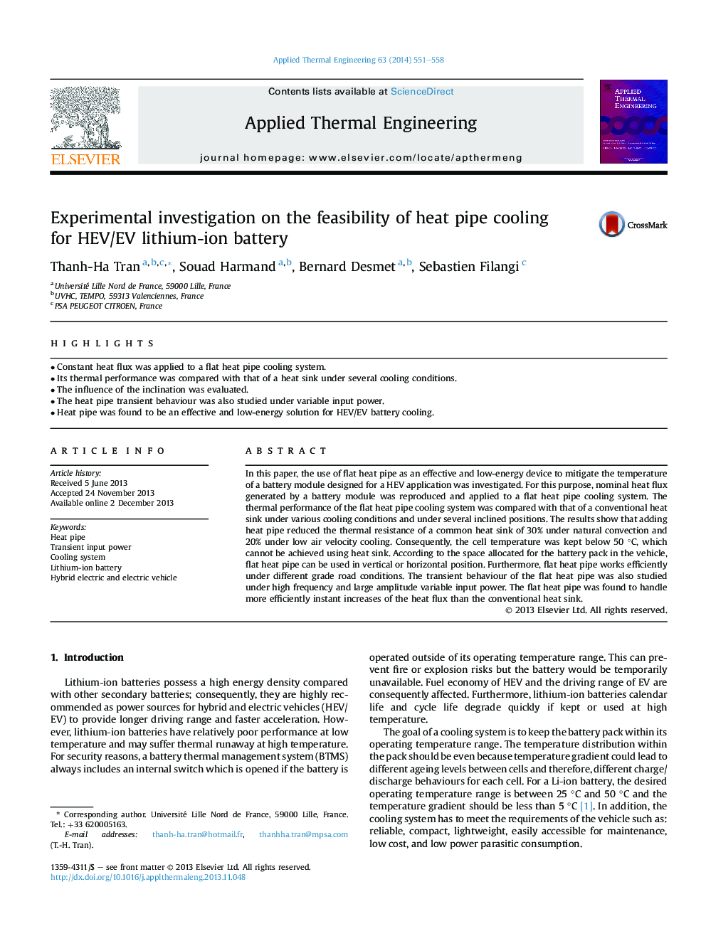 Experimental investigation on the feasibility of heat pipe cooling for HEV/EV lithium-ion battery