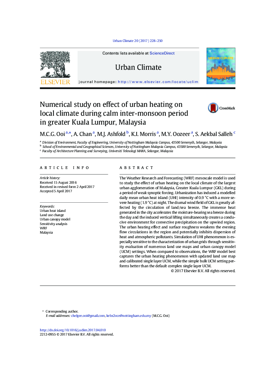 Numerical study on effect of urban heating on local climate during calm inter-monsoon period in greater Kuala Lumpur, Malaysia