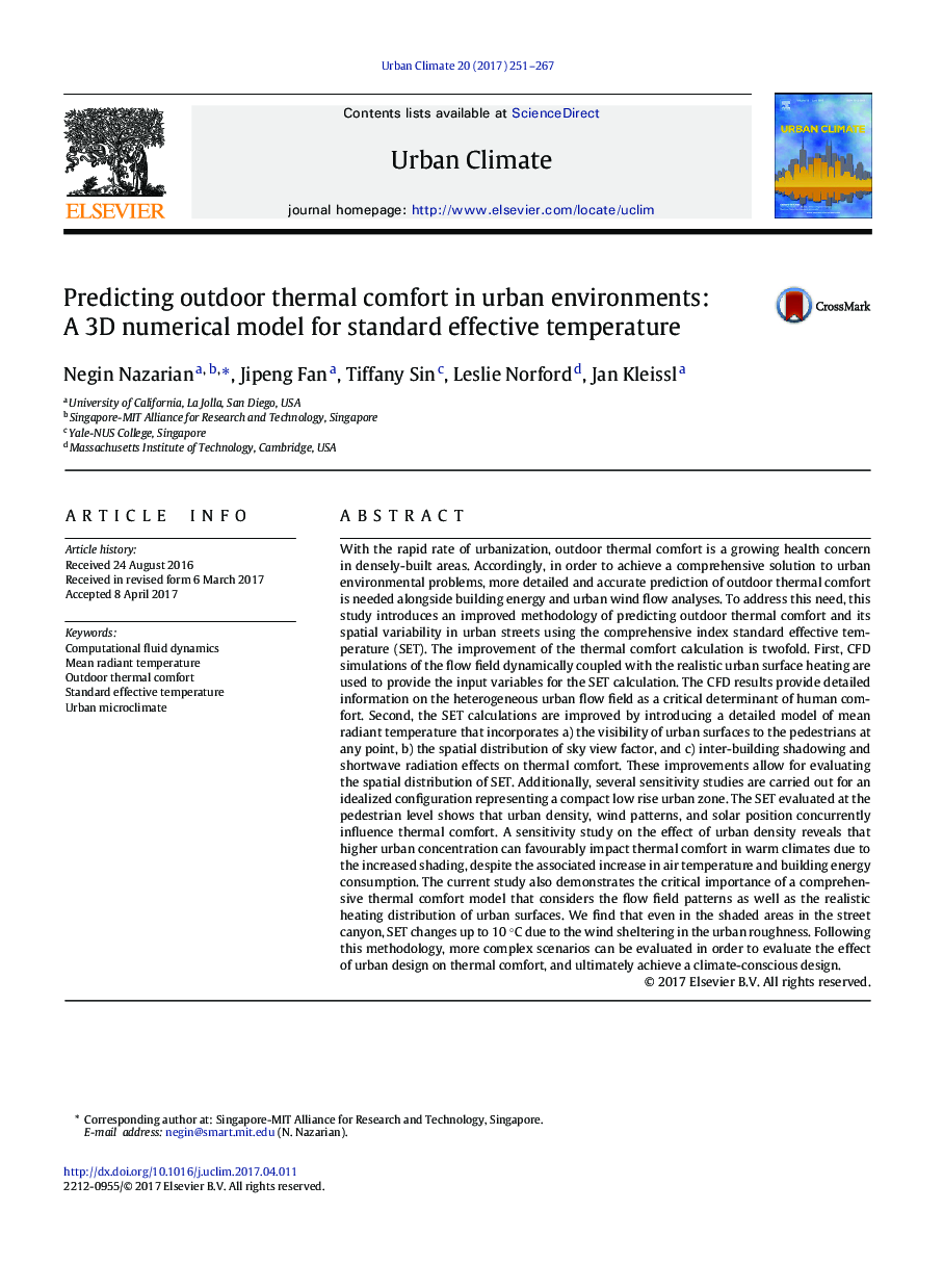 Predicting outdoor thermal comfort in urban environments: A 3D numerical model for standard effective temperature