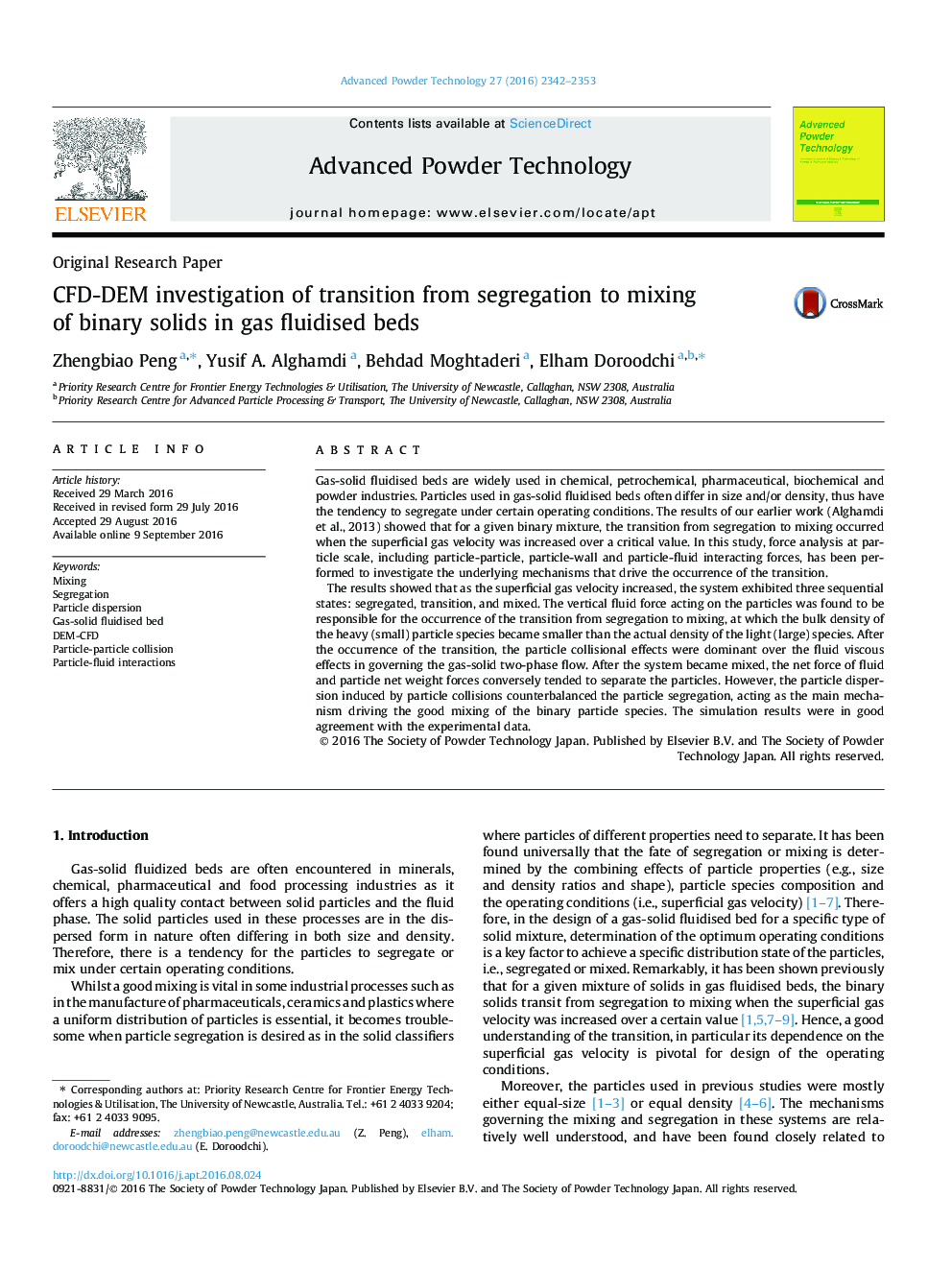 CFD-DEM investigation of transition from segregation to mixing of binary solids in gas fluidised beds