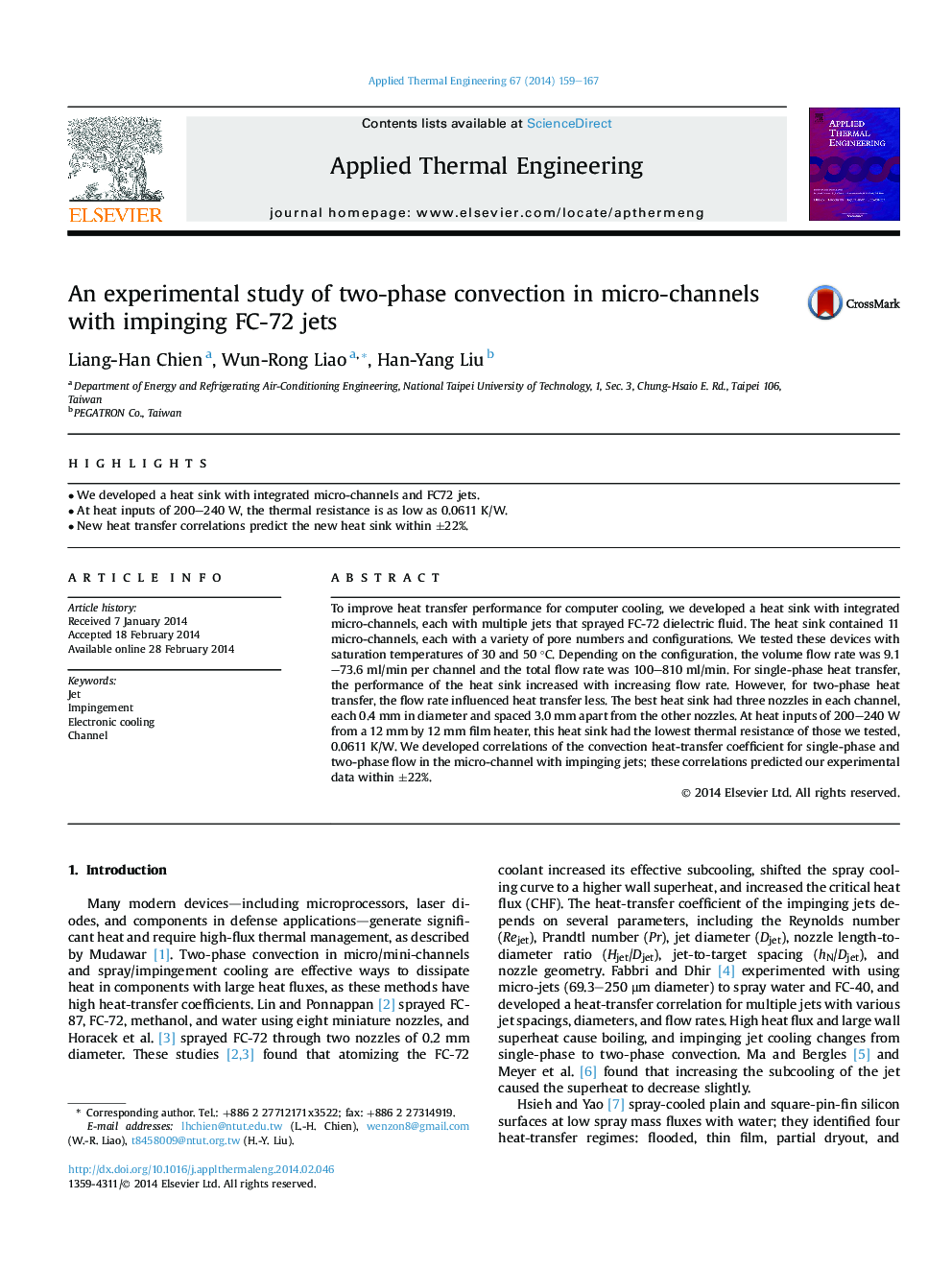 An experimental study of two-phase convection in micro-channels with impinging FC-72 jets