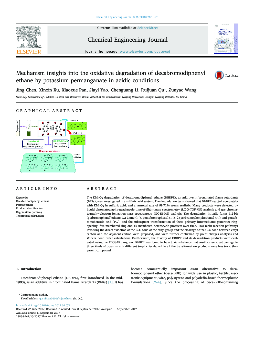 بینش مکانیسم به تخریب اکسیداتیو دابرومودیفنیل اتان توسط پرمنگنات پتاسیم در شرایط اسیدی