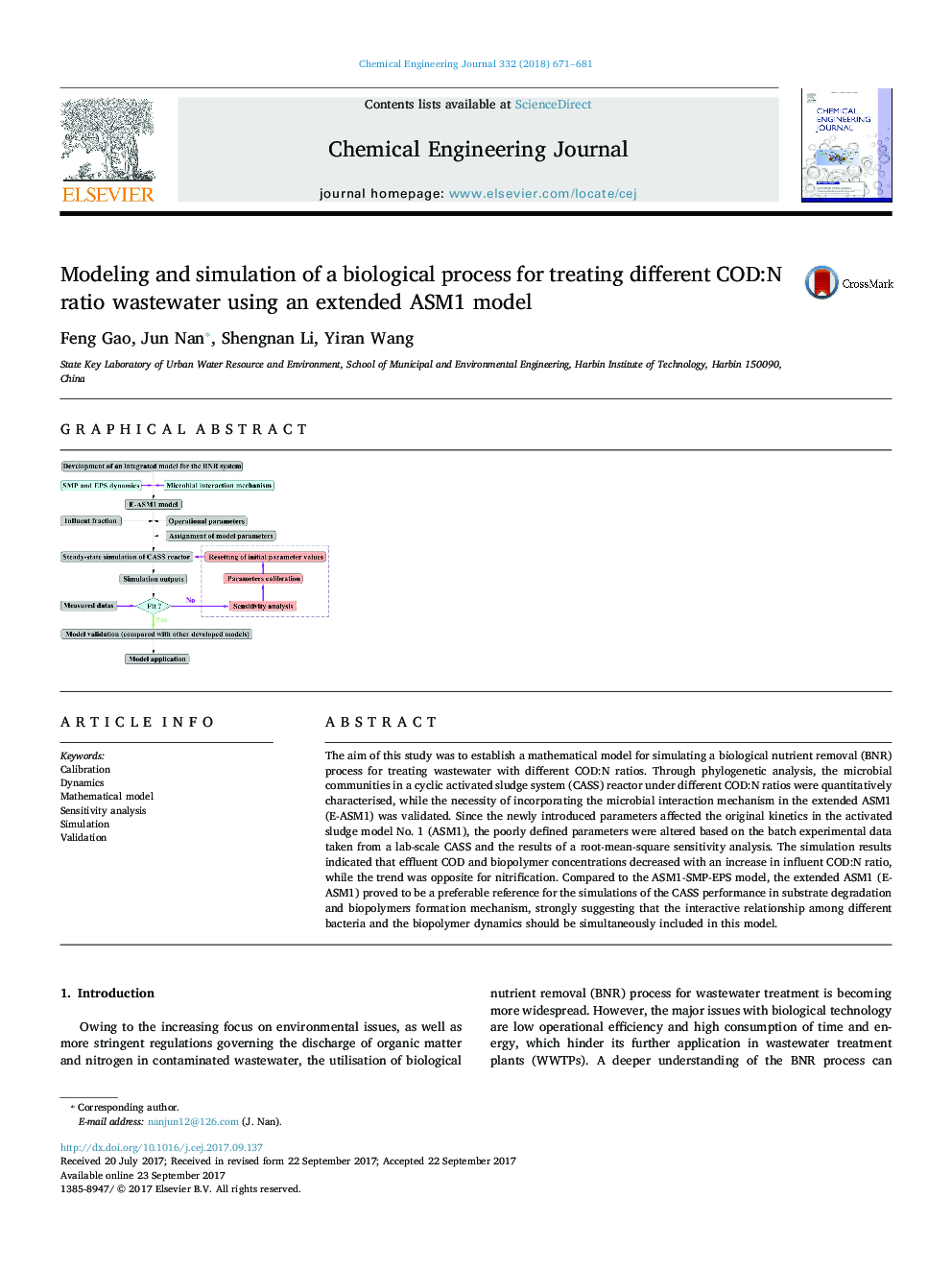 Modeling and simulation of a biological process for treating different COD:N ratio wastewater using an extended ASM1 model