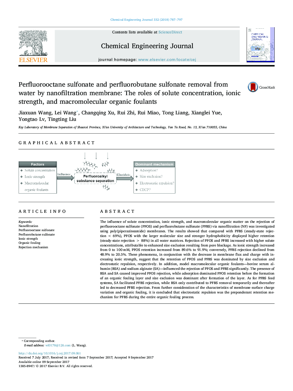 Perfluorooctane sulfonate and perfluorobutane sulfonate removal from water by nanofiltration membrane: The roles of solute concentration, ionic strength, and macromolecular organic foulants