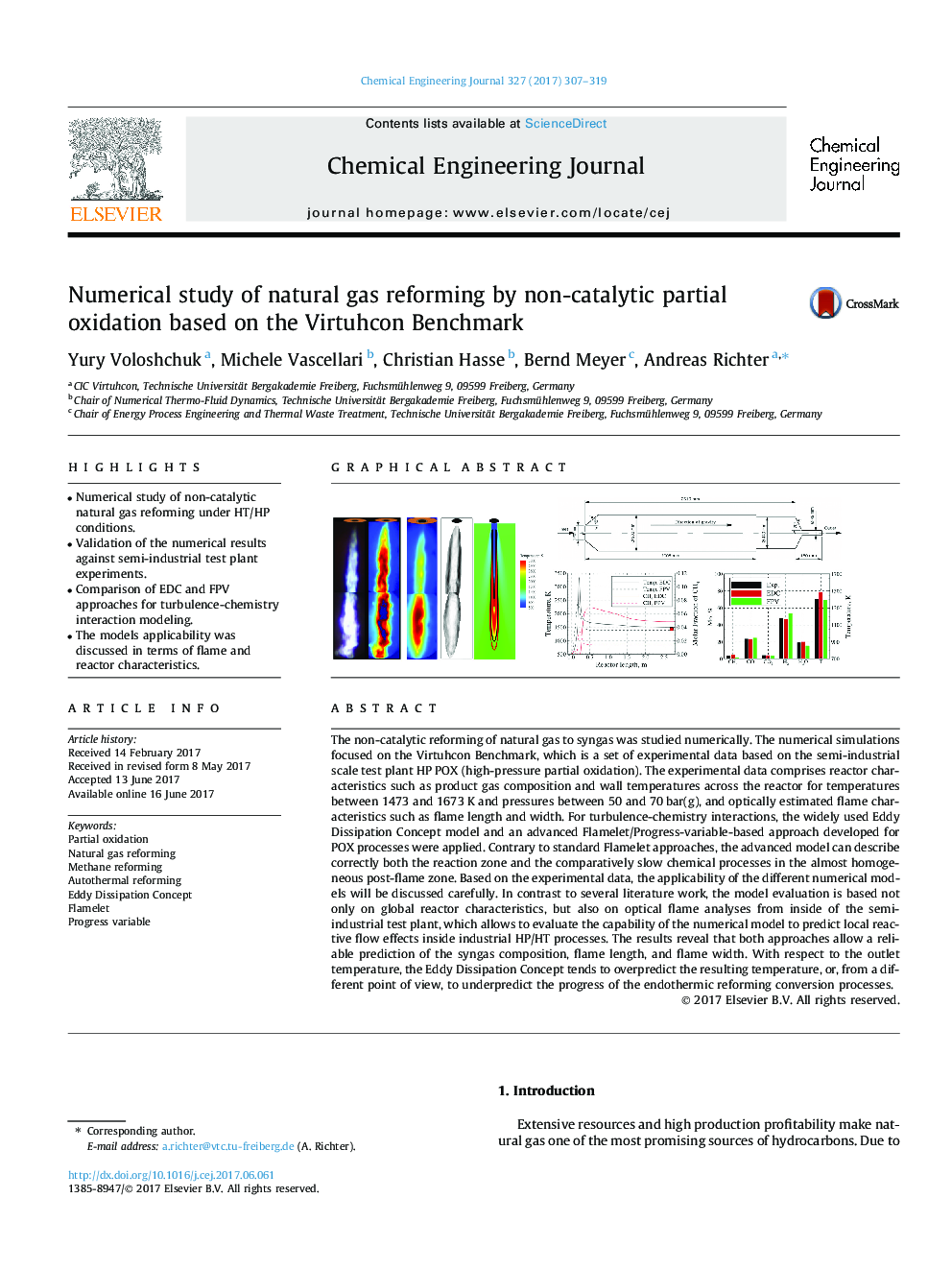 Numerical study of natural gas reforming by non-catalytic partial oxidation based on the Virtuhcon Benchmark