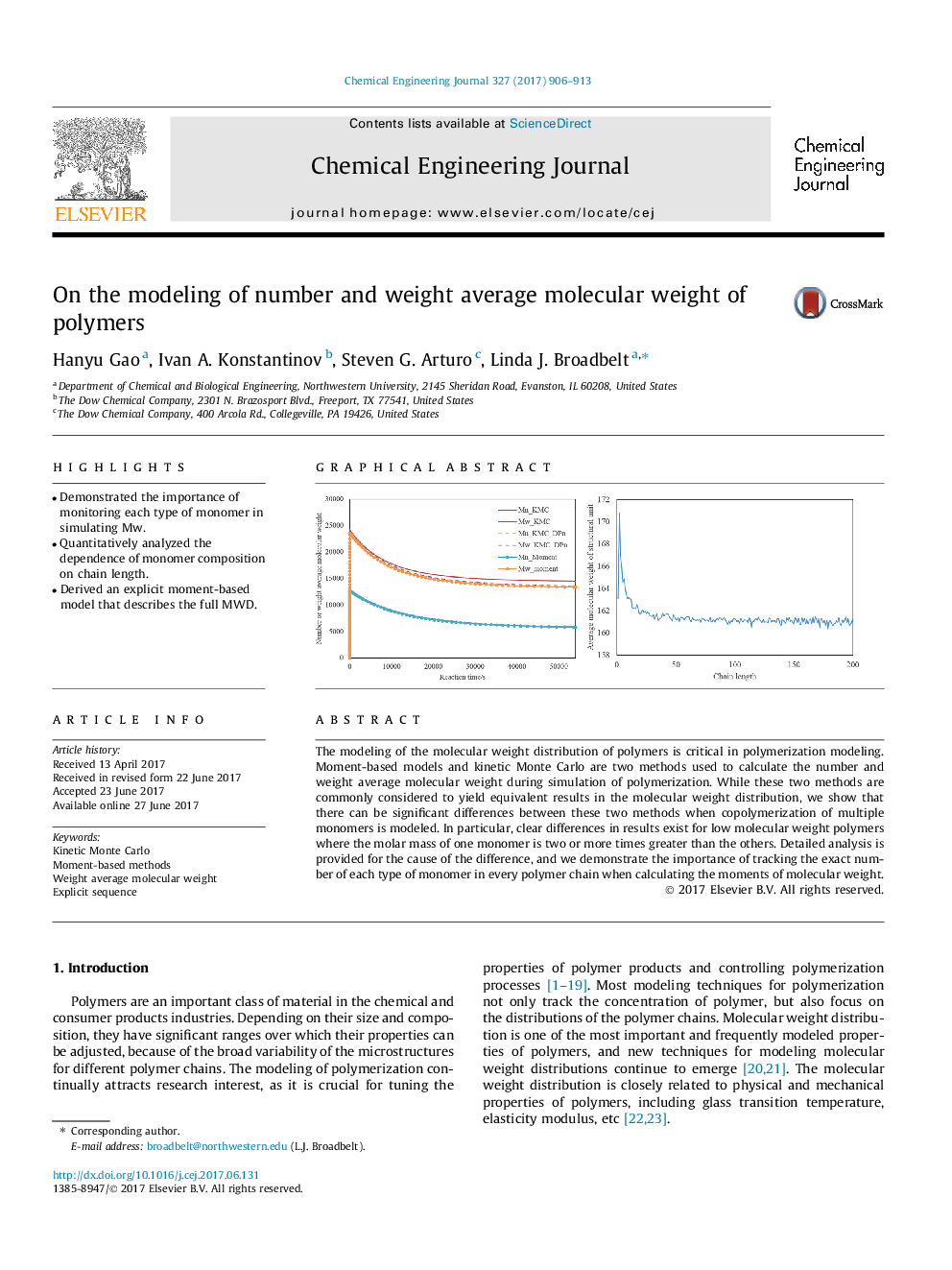 On the modeling of number and weight average molecular weight of polymers