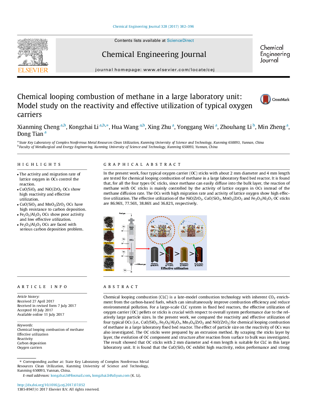 Chemical looping combustion of methane in a large laboratory unit: Model study on the reactivity and effective utilization of typical oxygen carriers