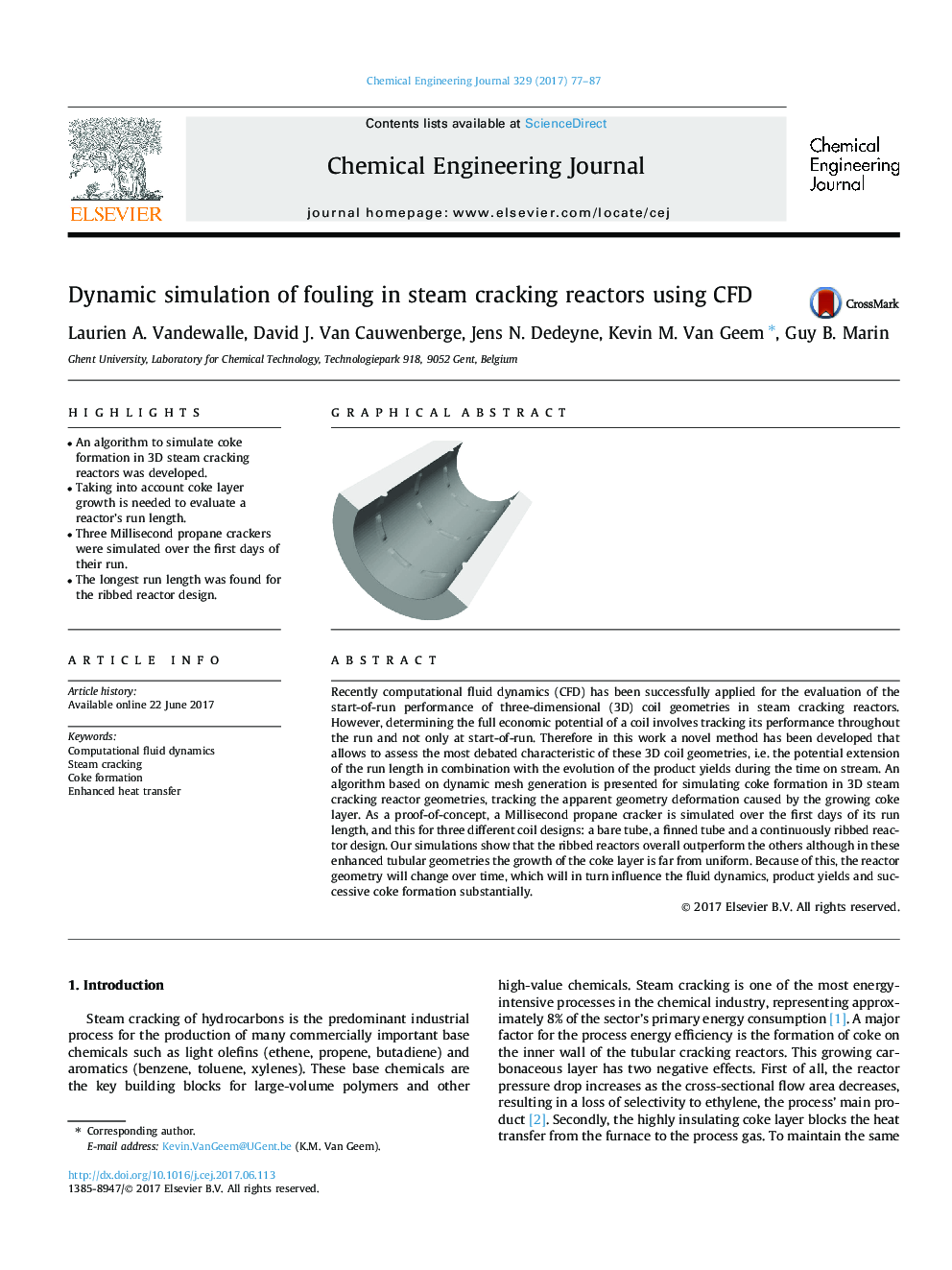 Dynamic simulation of fouling in steam cracking reactors using CFD