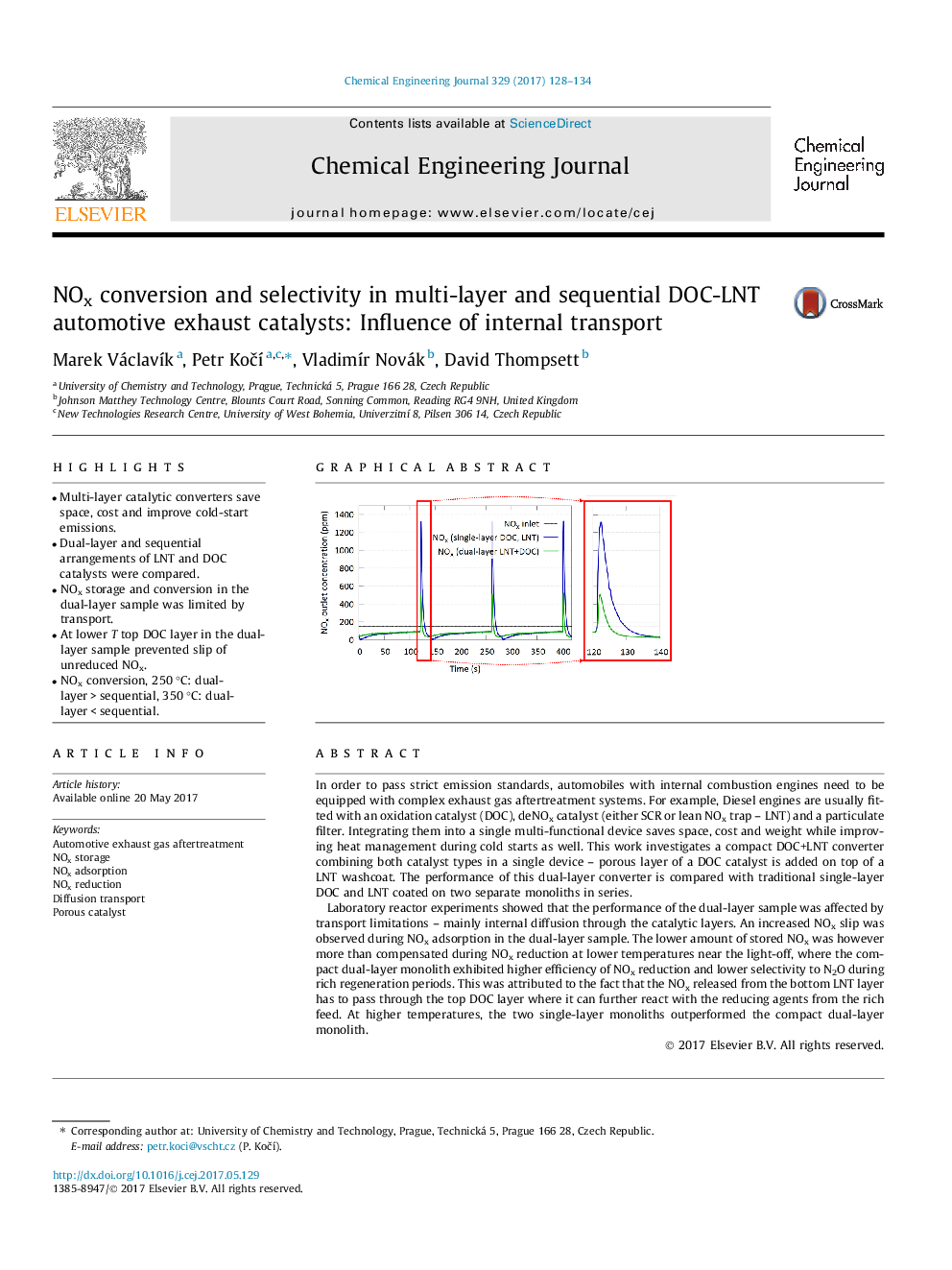 NOx conversion and selectivity in multi-layer and sequential DOC-LNT automotive exhaust catalysts: Influence of internal transport