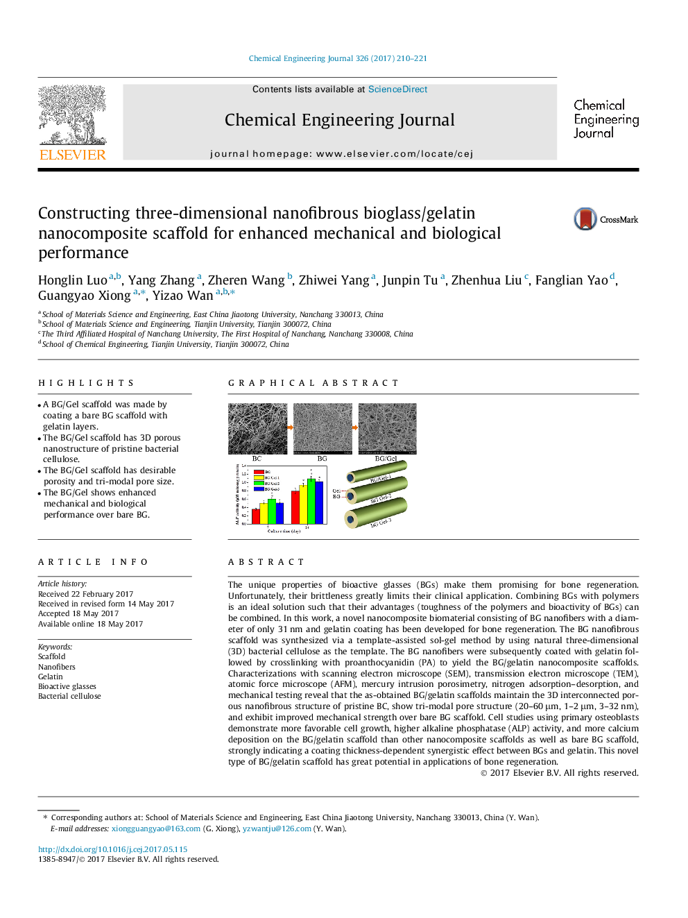 Constructing three-dimensional nanofibrous bioglass/gelatin nanocomposite scaffold for enhanced mechanical and biological performance