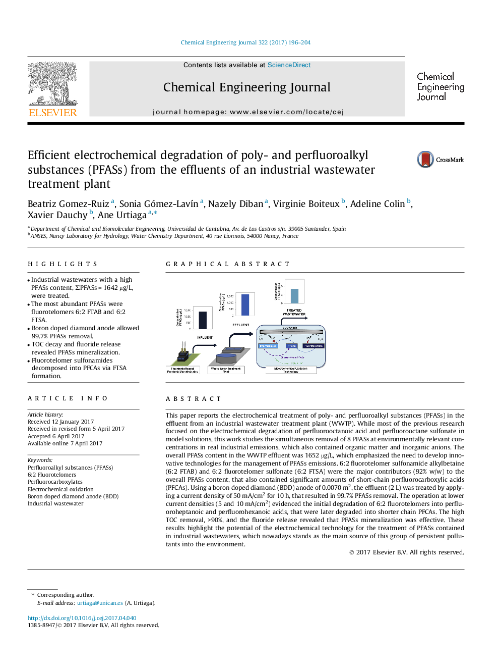 Efficient electrochemical degradation of poly- and perfluoroalkyl substances (PFASs) from the effluents of an industrial wastewater treatment plant