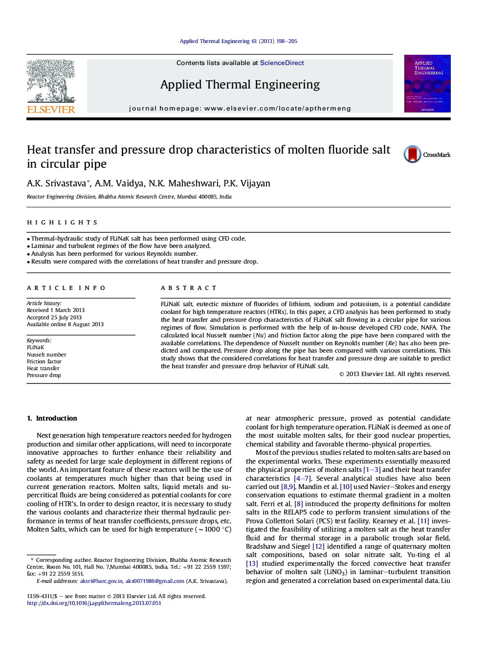 Heat transfer and pressure drop characteristics of molten fluoride salt in circular pipe