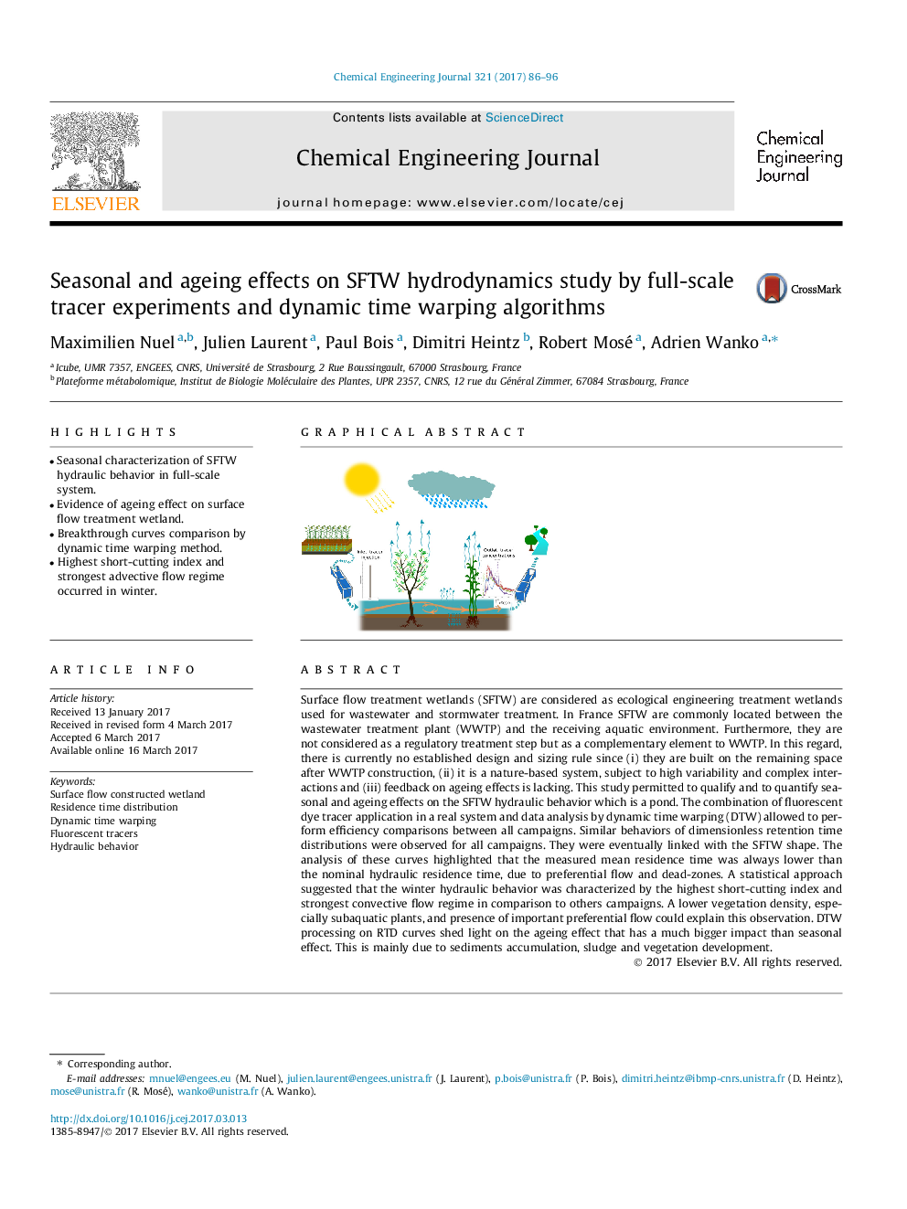 Seasonal and ageing effects on SFTW hydrodynamics study by full-scale tracer experiments and dynamic time warping algorithms