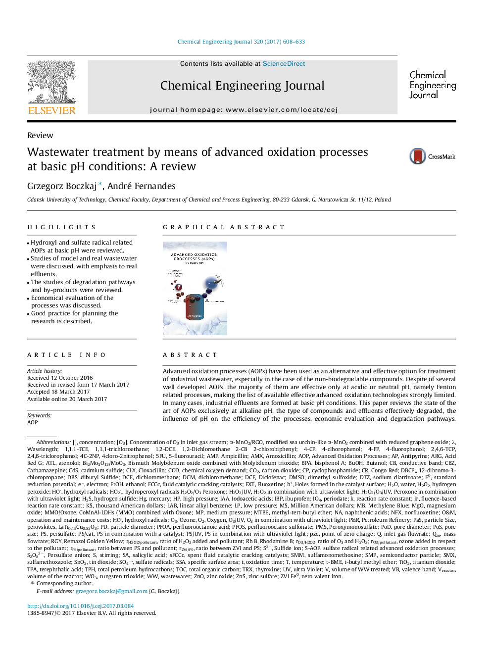 Wastewater treatment by means of advanced oxidation processes at basic pH conditions: A review