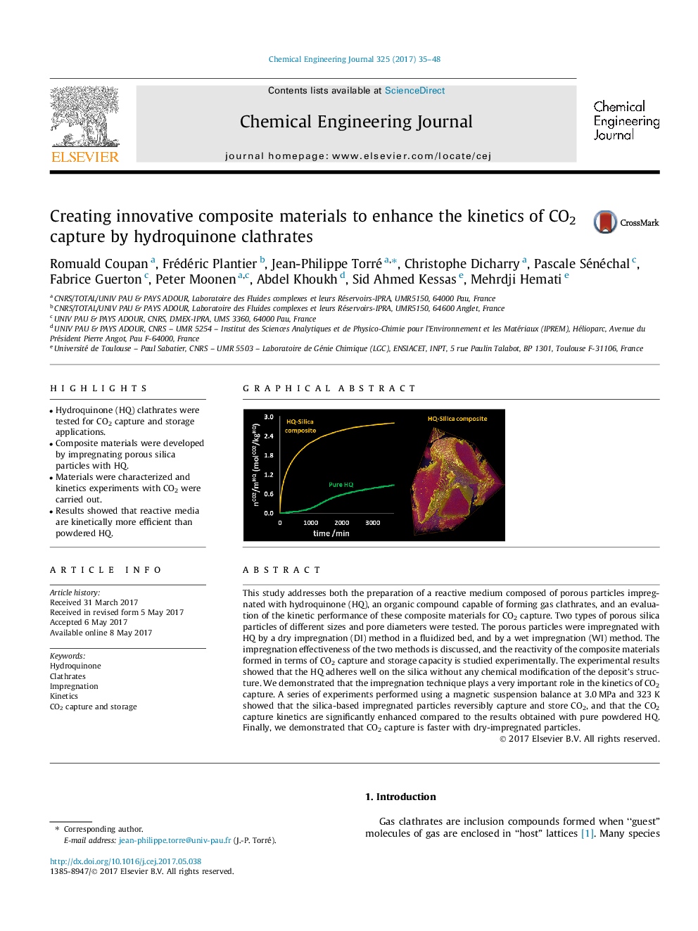 Creating innovative composite materials to enhance the kinetics of CO2 capture by hydroquinone clathrates