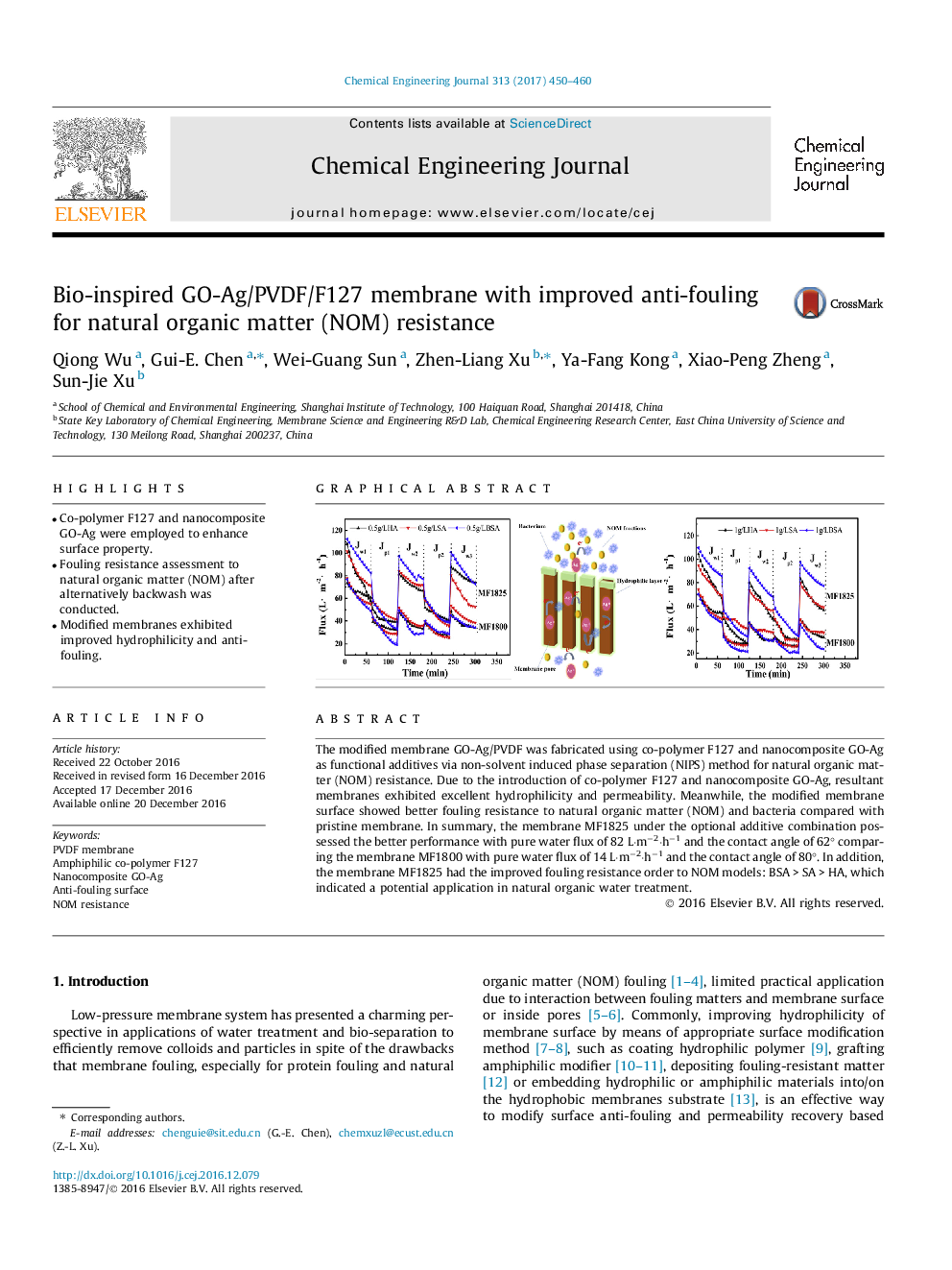 Bio-inspired GO-Ag/PVDF/F127 membrane with improved anti-fouling for natural organic matter (NOM) resistance