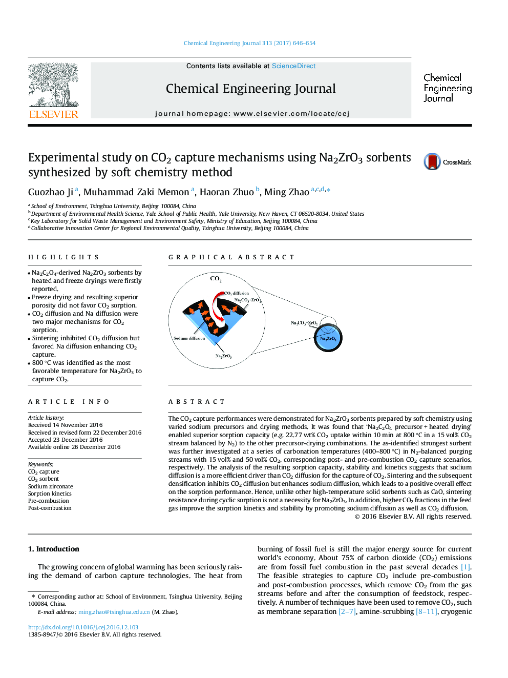 Experimental study on CO2 capture mechanisms using Na2ZrO3 sorbents synthesized by soft chemistry method