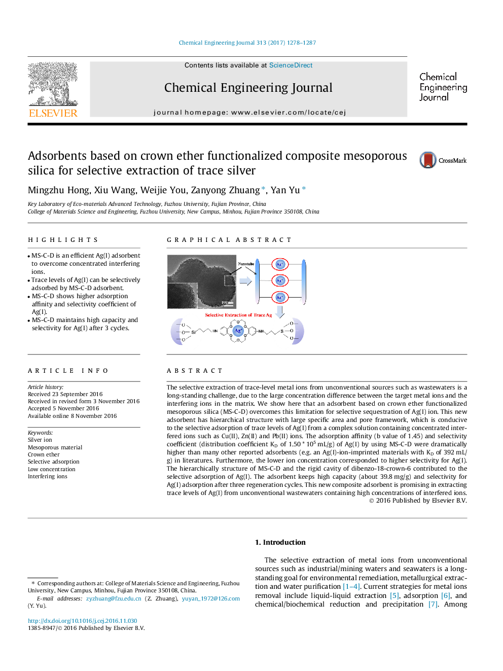 جذب بر اساس سیلیس مزوزوپور کامپوزیتی تاون اتر برای استخراج انتخابی نقره ای